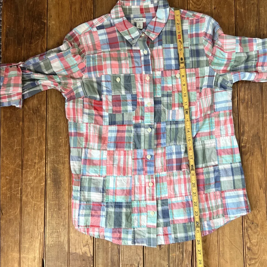 L..L. Bean women’s Madras Plaid long sleeve Shirt Red - Image 5