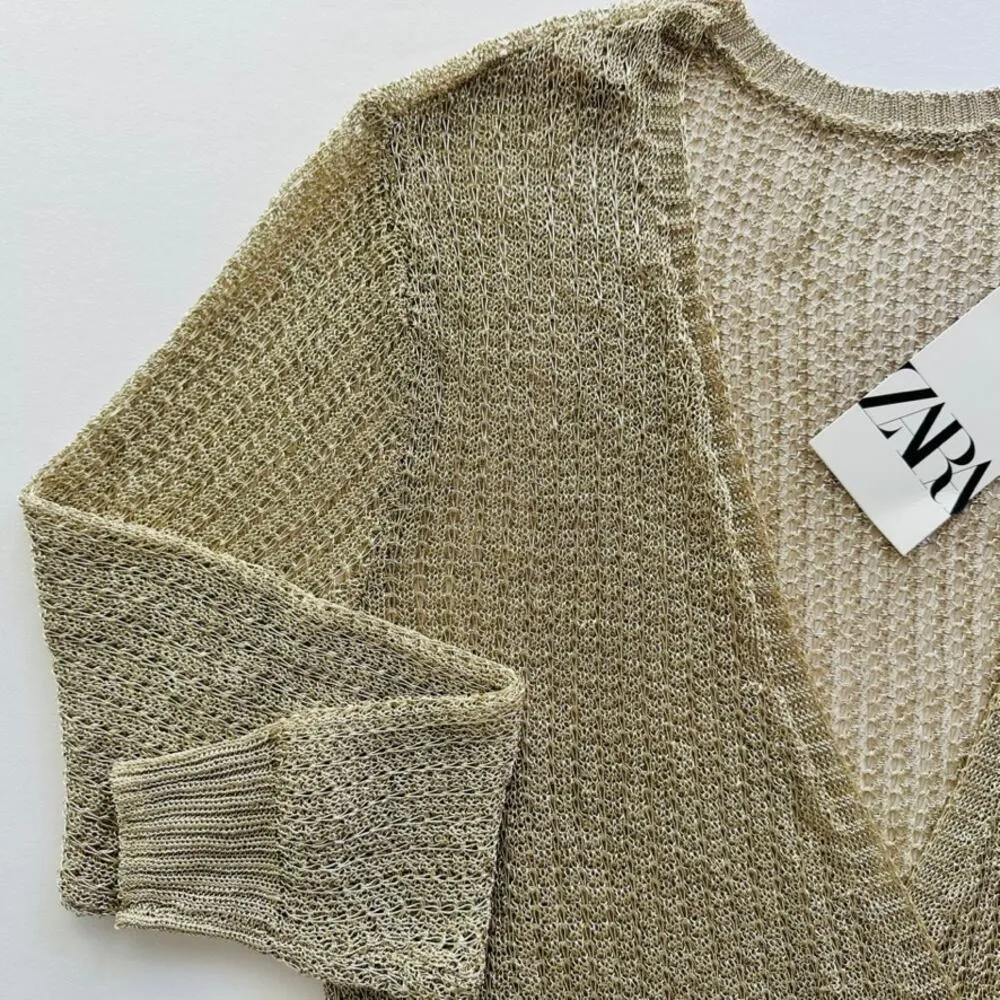 ZARA Gold Metallic Surplice Chain Mesh Top Size Small NEW Beach Cover-Up - Image 2