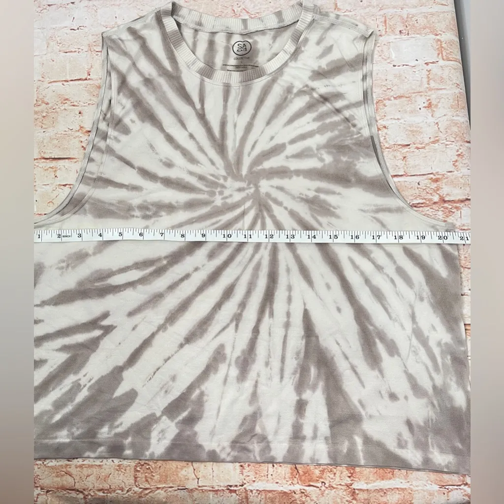 Sage | Gray & Cream Tie-Dye Sleeveless Workout Top - Image 3
