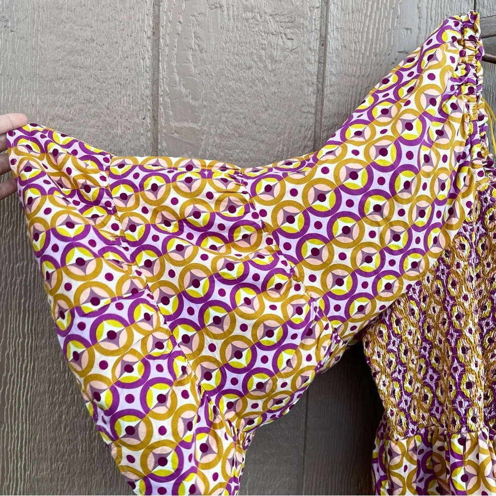 Terra and Sky Womens Shirt Blouse Purple Orange Geometric Smocked Plus Size 3X - Image 6