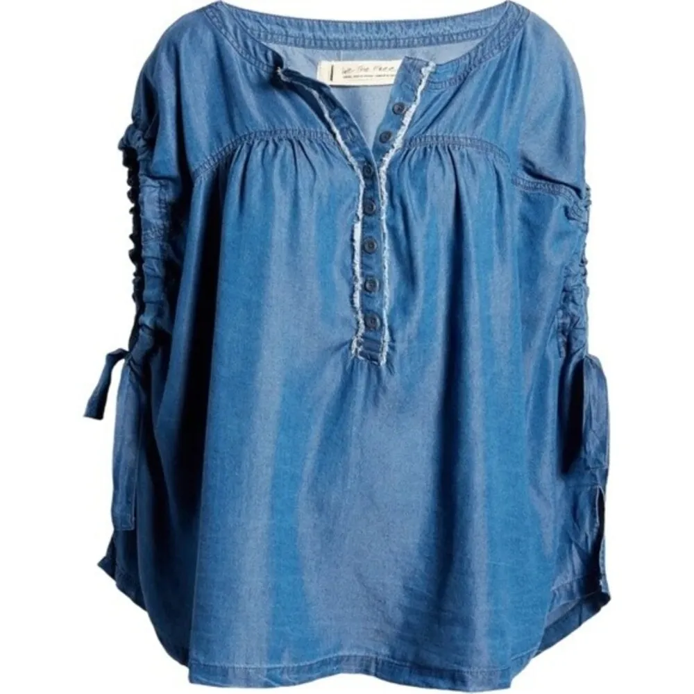 NWT Free People We The Free Summer Love Top Flowy Indigo Blue Tie Sleeve Size XS - Image 2