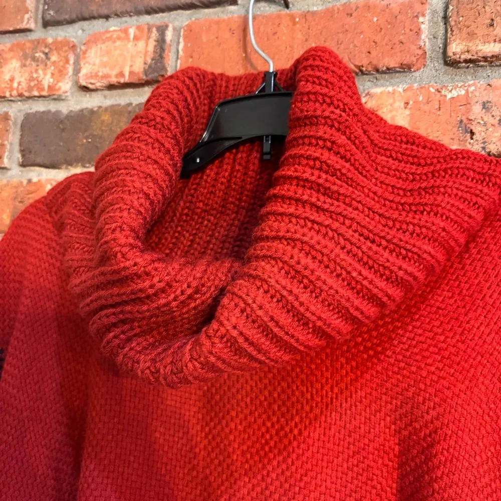 V. Fraas womens plaid cowl neck fringe poncho red one size - Image 5