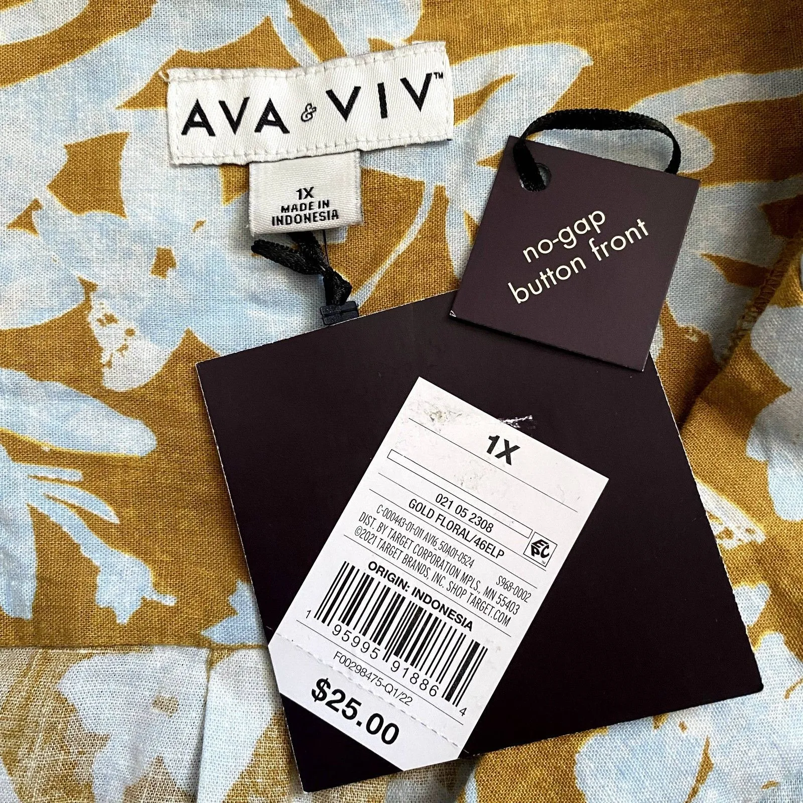 NWT Ava & Viv Tropical Floral Button Up‎ Tie Waist Shirt Plus Size 1X - Image 6