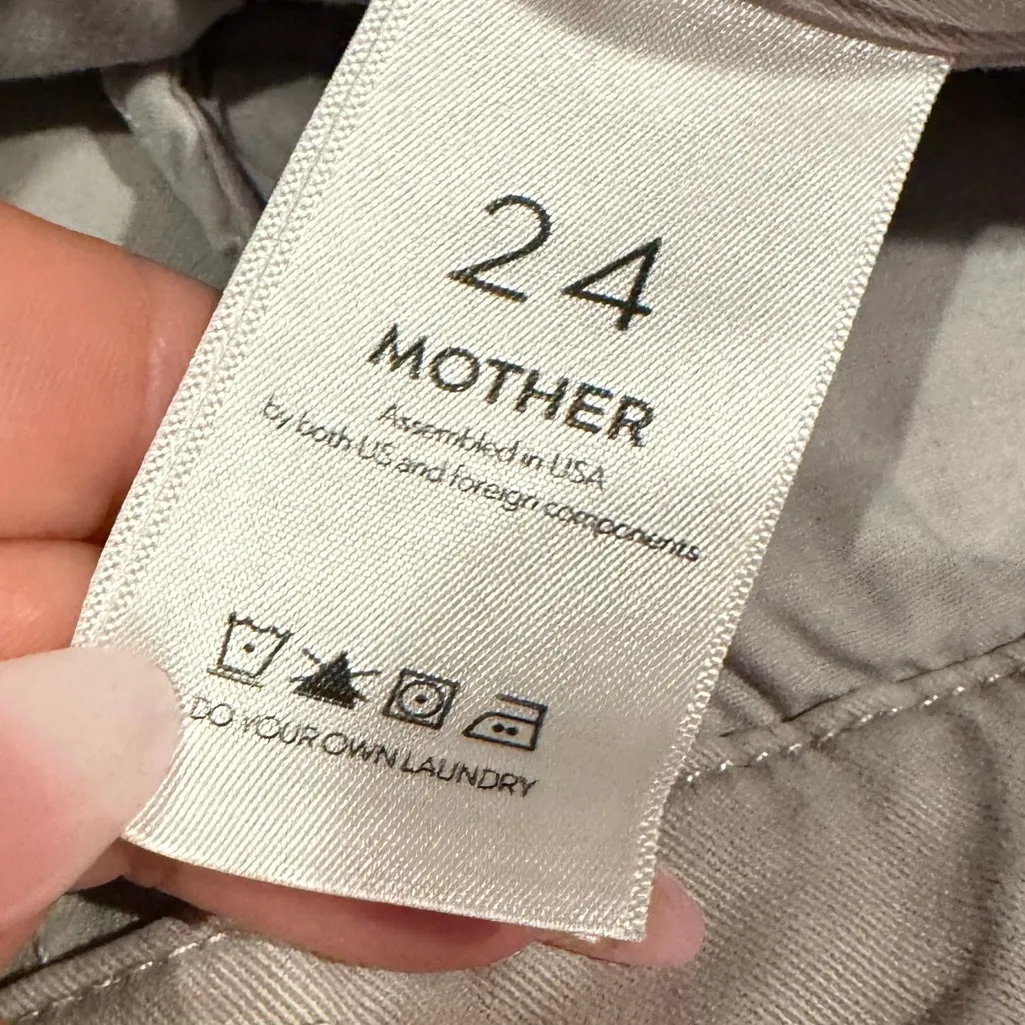 MOTHER Shaker High Rise Waist BEIGE Pink Side Stripe Prep Fray Ankle Crop Pants Gray Size 24 - Image 9