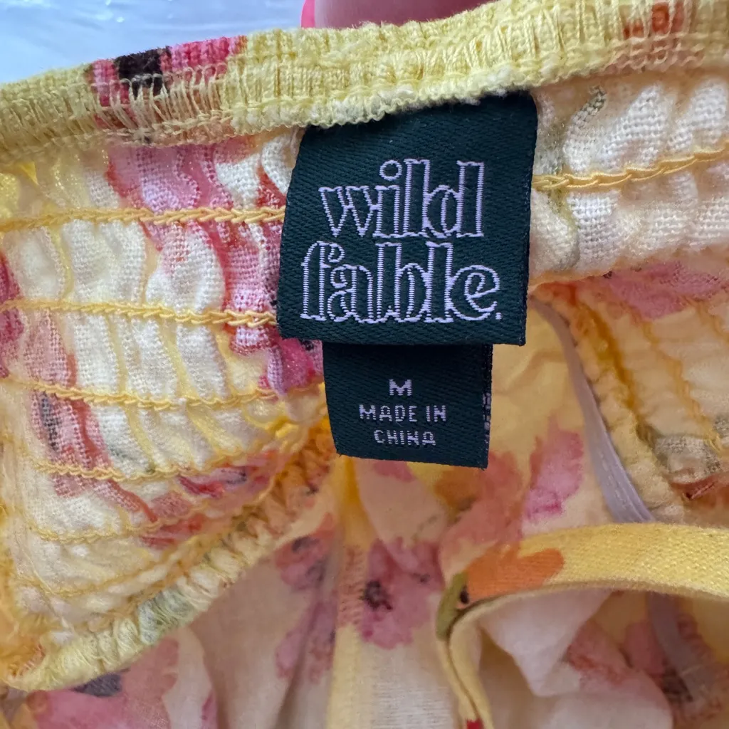 Wild Fable Yellow Floral poppy‎ Dress linen blend adjustable straps size M - Image 7