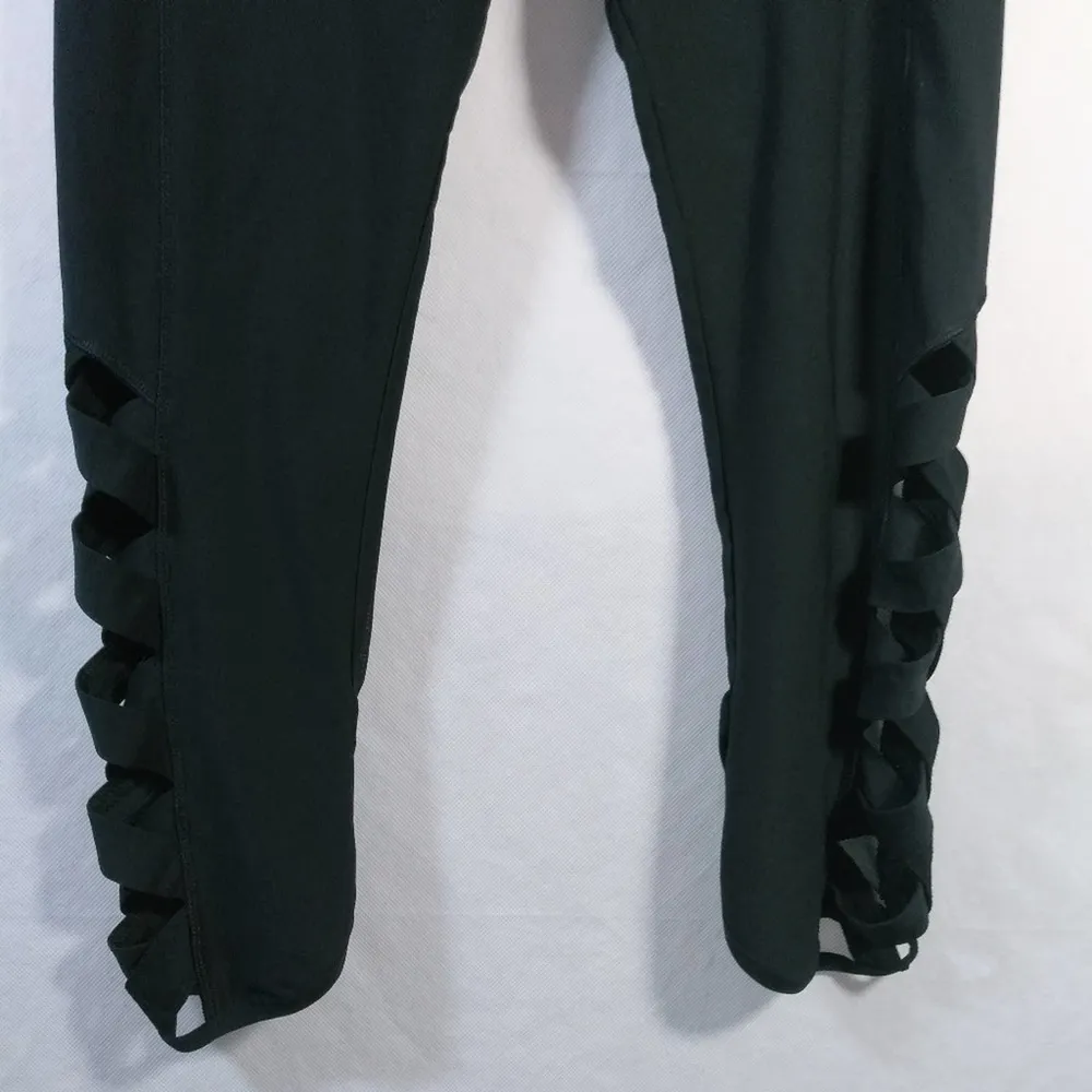 Vogo Black Strappy Criss Cross Mesh Back Leggings Size M Size M - Image 2
