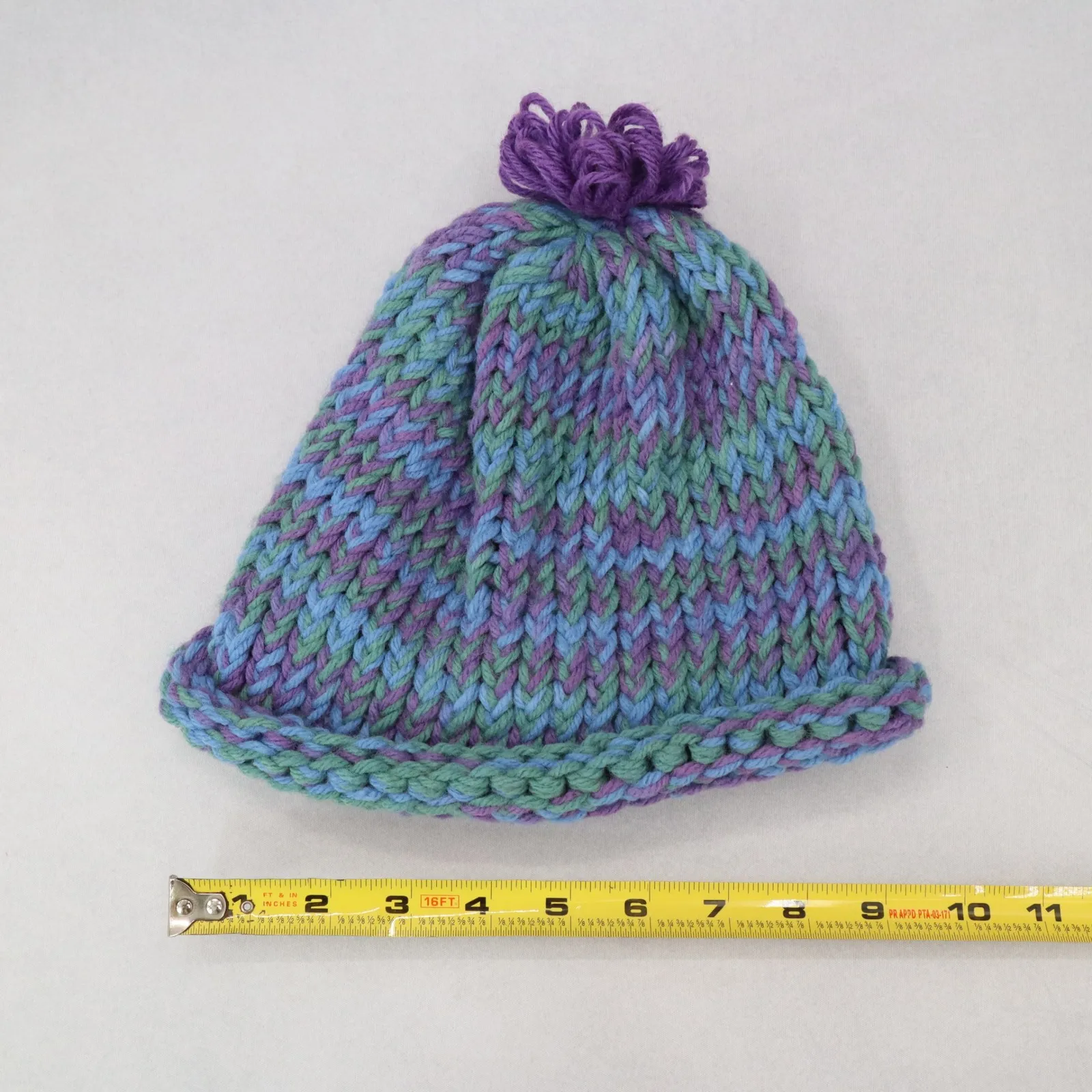 Blue Crochet Pom Pom Cable Knit Chunky Vintage Y2K Cottage Beanie Cap Hat OS - Image 6
