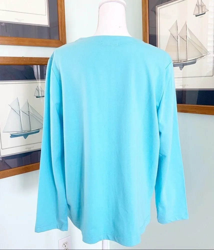 Palm Harbor Pink Flamingo Embroidered Baby Blue Cardigan Petite Large - Image 6