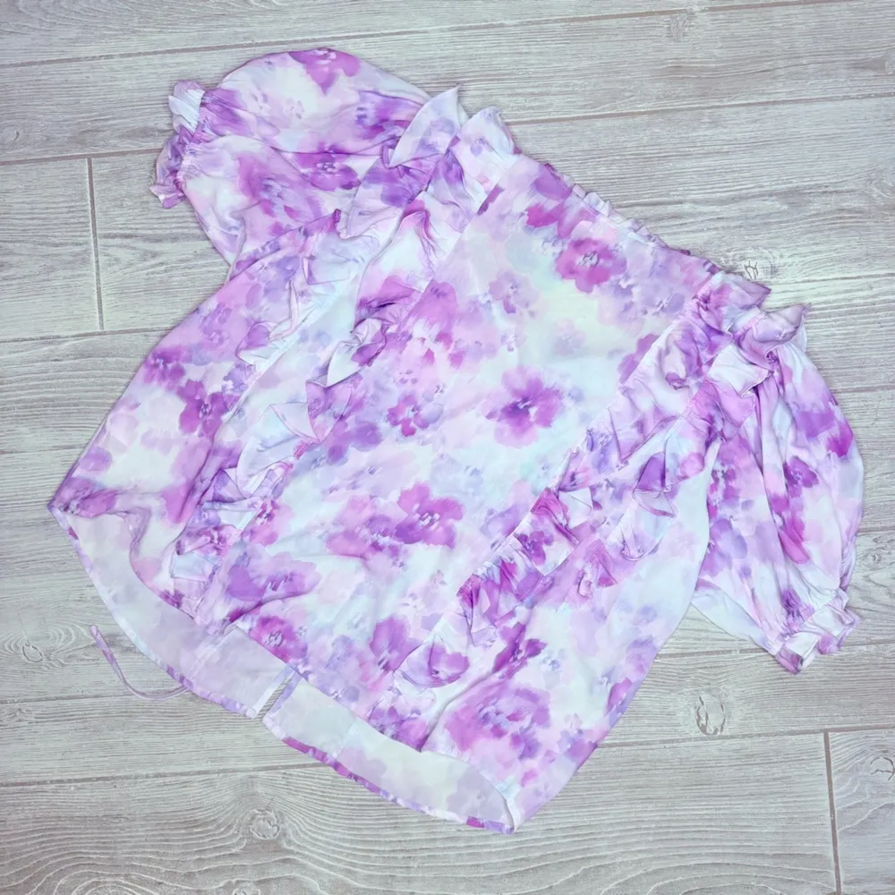 For Love and Lemons Women's Purple ZINNIA Floral Ruffle Blouse shirt sm - Image 4