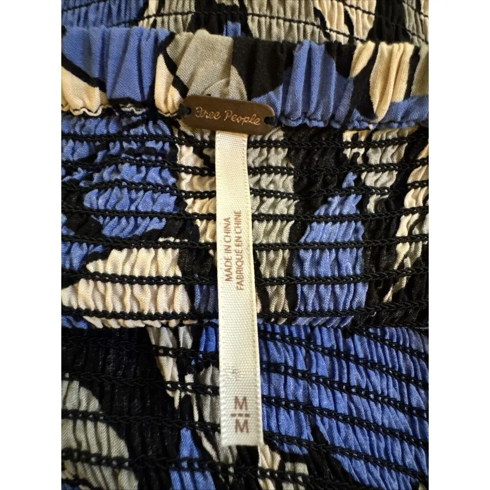 Free People Mini Dress Blue & Gray Floral Flowy Sleeves Size M Cottage Party - Image 4