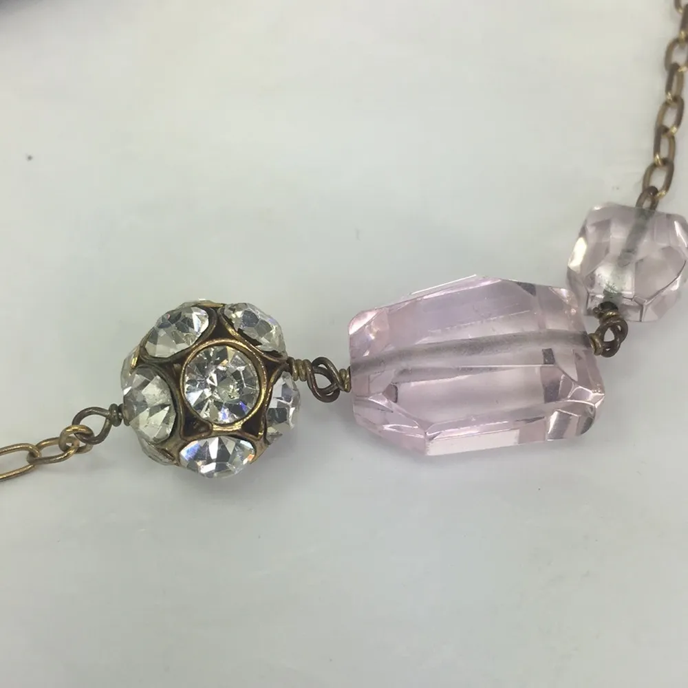 J Crew 32" long necklace pink glass rhinestones gold chain disco ball - Image 3