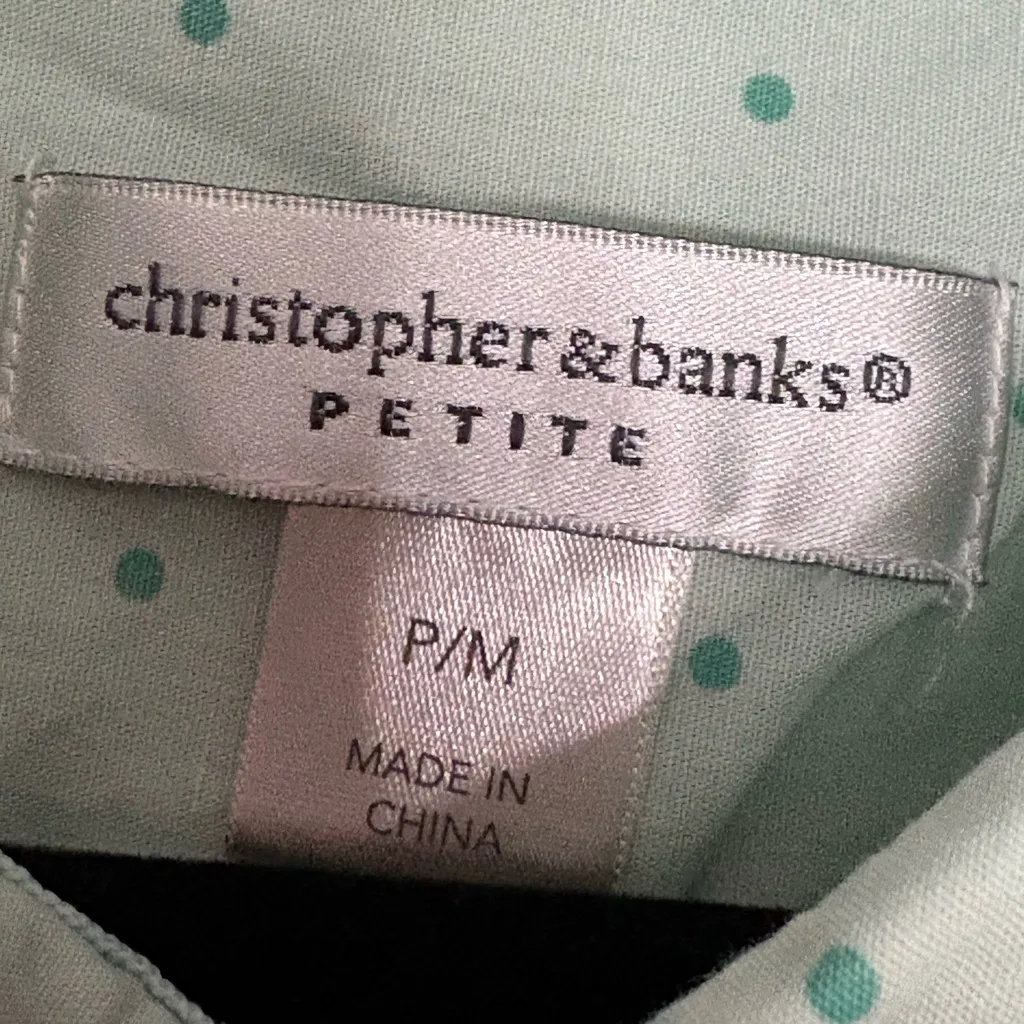 Christopher & Banks Light Green Polka Dot Long Sleeve Button Down Shirt P/M - Image 3