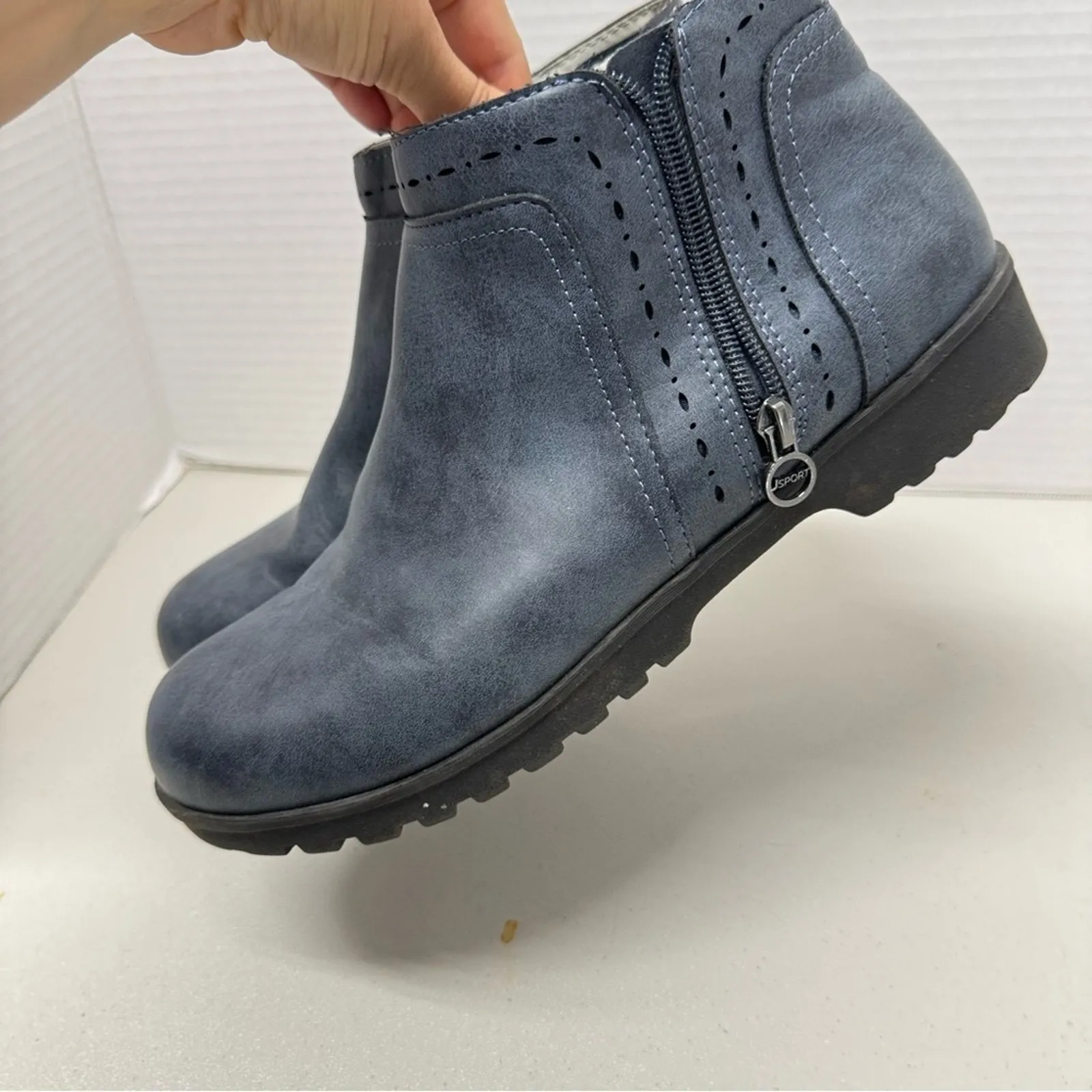 JSport Memory Foam Blue Faux Leather Ankle Boots Women’s 11 Comfort Shoes Flats - Image 10