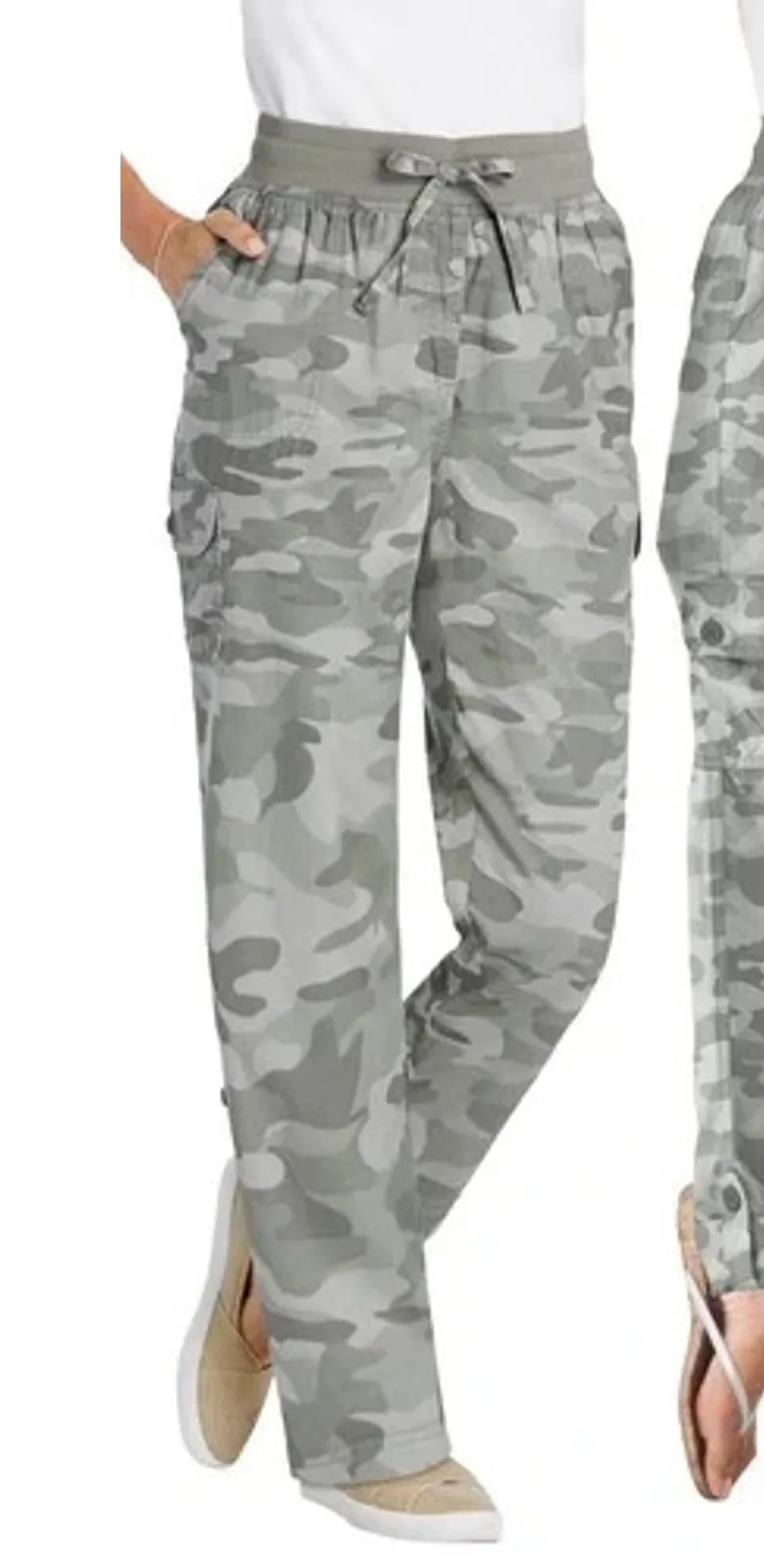Woman Within Plus Size 28W Convertible Length Cargo Pant Green Camo Pullon - Image 1