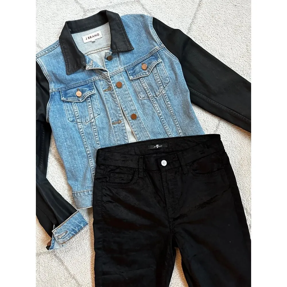 7 For All Mankind Crushed Velvet Skinny Jeans Pants Holiday Luxe Sz 27 - Image 4