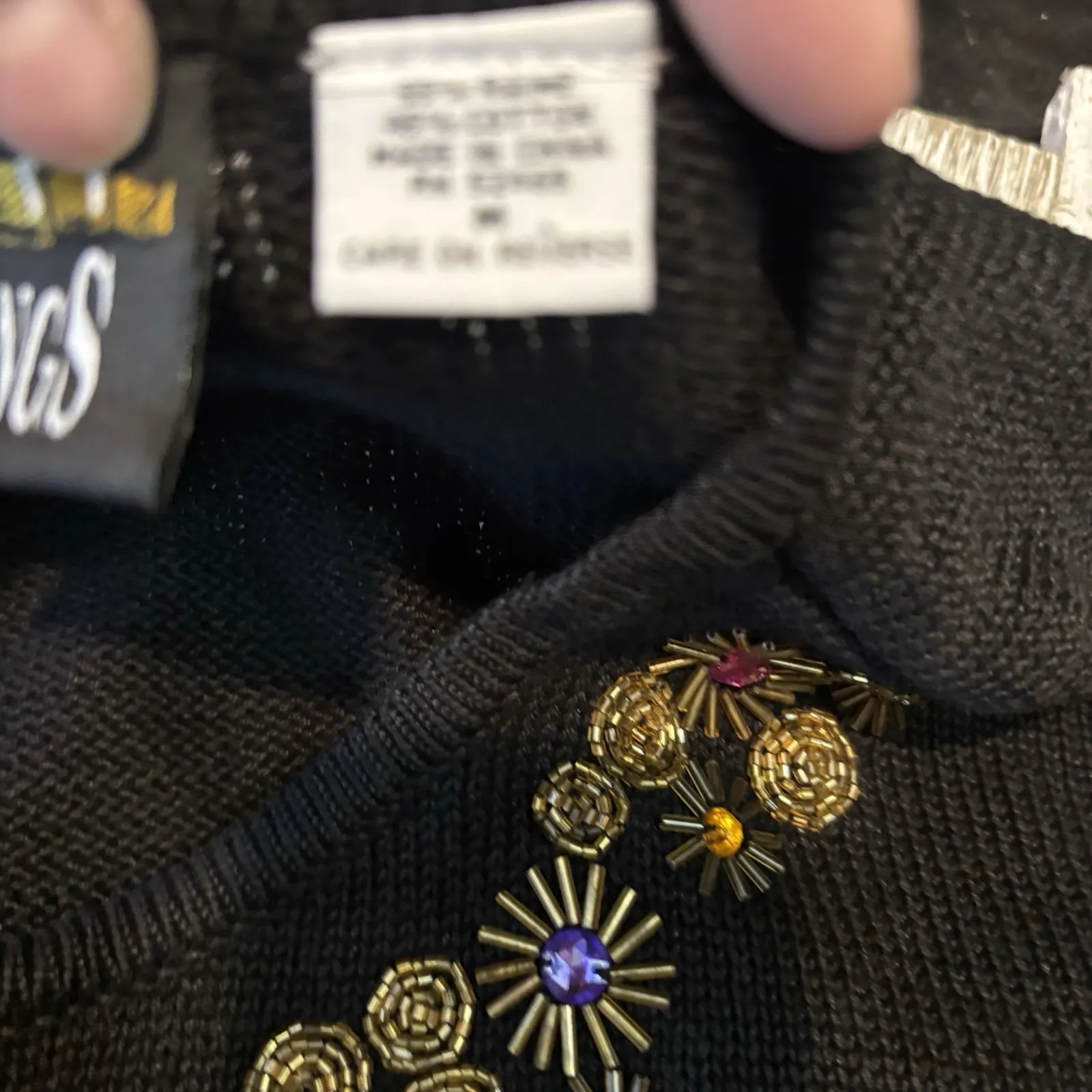 Vintage Trimmings Black‎ Beaded Jewel Cardigan M Floral Sunburst Holiday Sweater Black Size M - Image 6