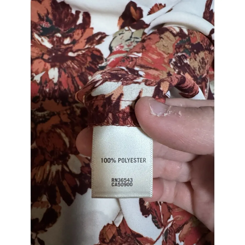 Van Heusen Blouse Women Size Large V Neck Long Sleeve Floral Polyester Tunic‎ - Image 9