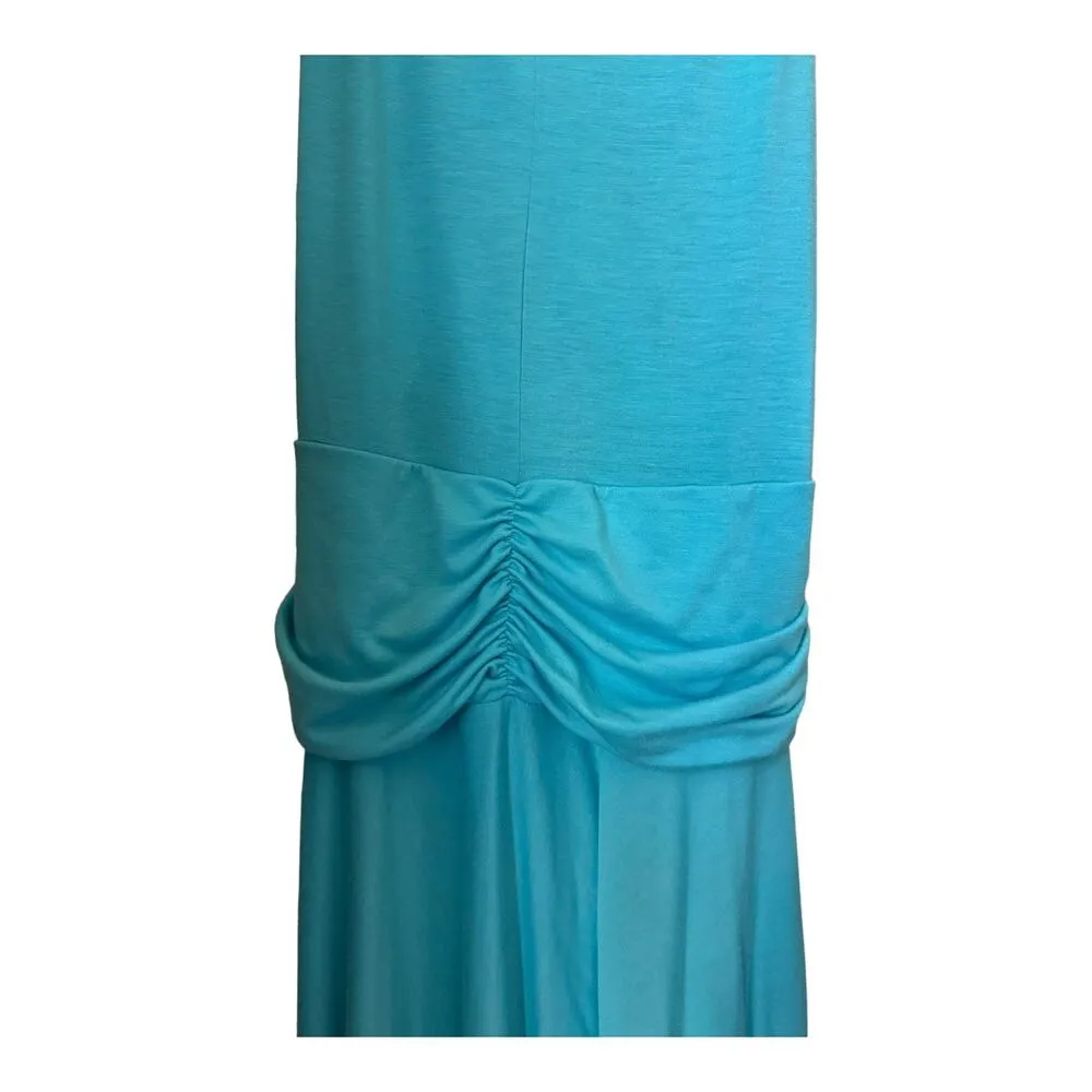 BCBGirls light blue seabreeze ruched waist handkerchief hem dress size small - Image 5