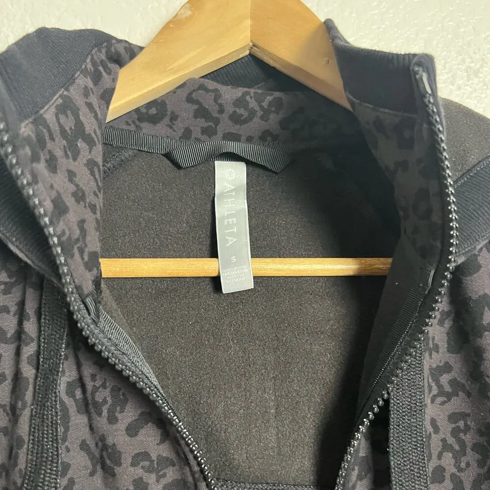 Athleta Brown & Black Triumph Leopard Animal Printed Zip Up Hoodie Size Small - Image 8