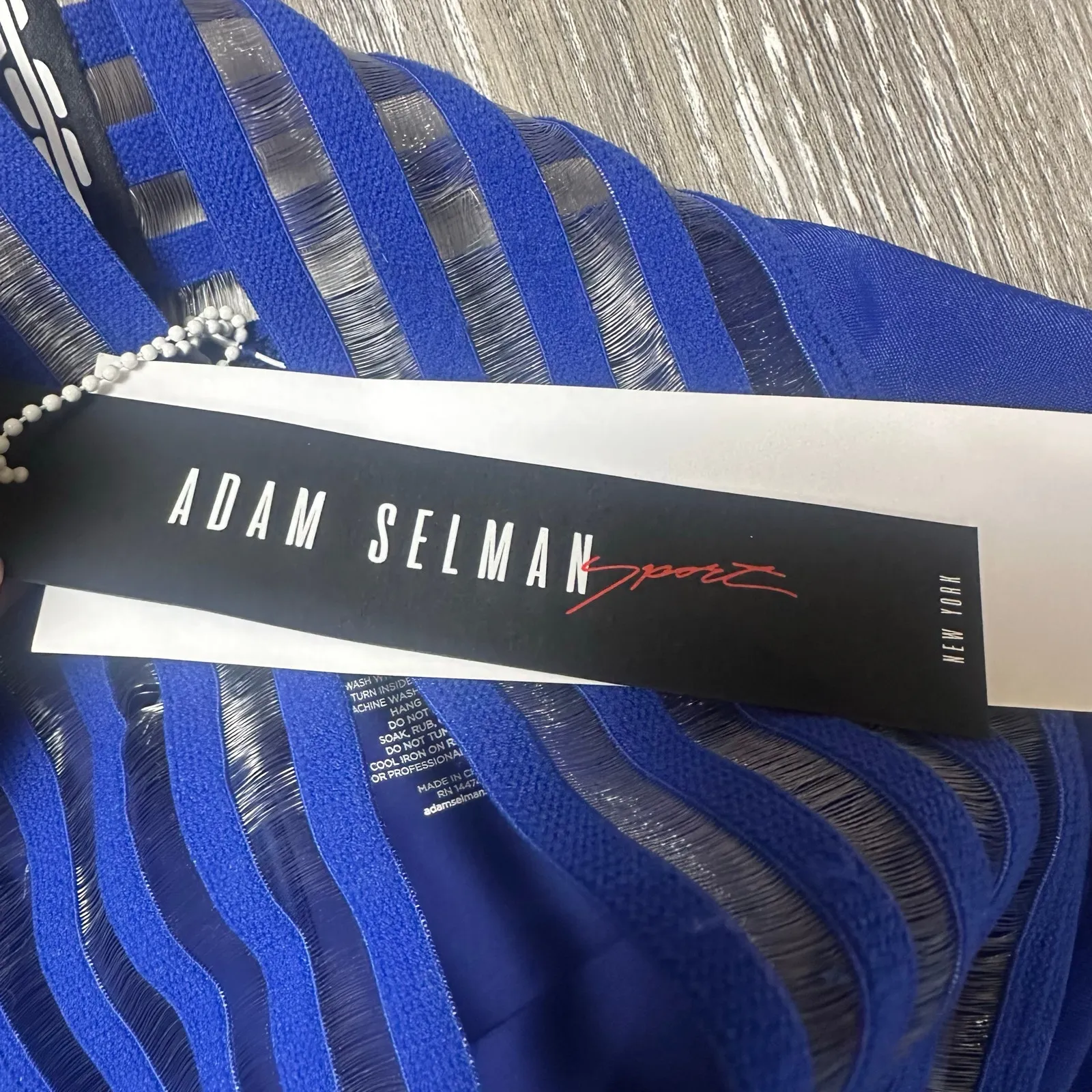 Adam Selman Sport Sheer Stripe Nylon Spandex Biker Shorts Royal Blue NEW - Image 4