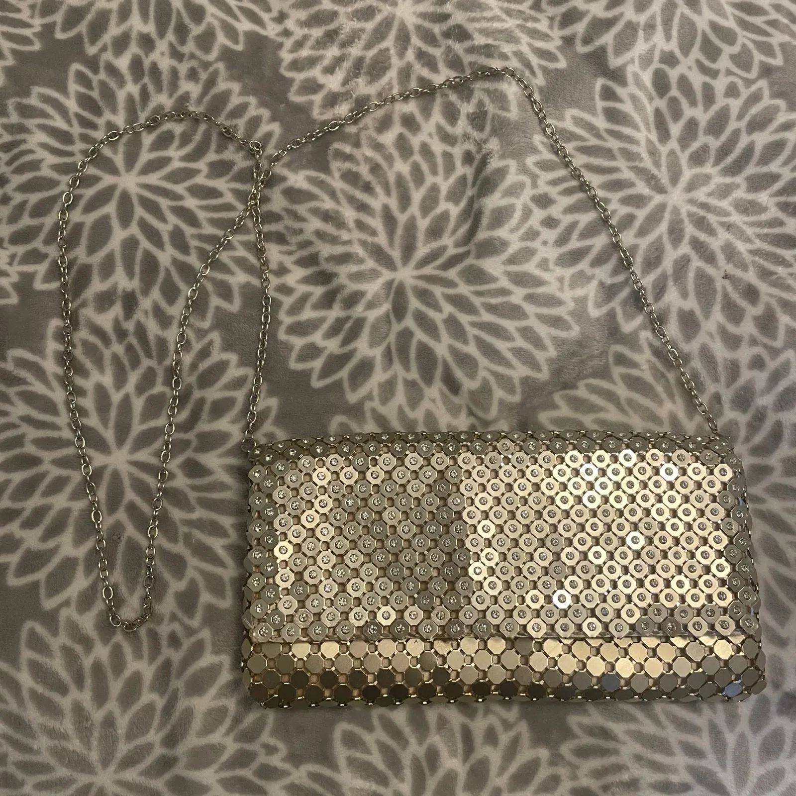 Cezanne Gold Metallic Rhinestone Evening Bag Clutch Octagon Chain Party Wedding - Image 10