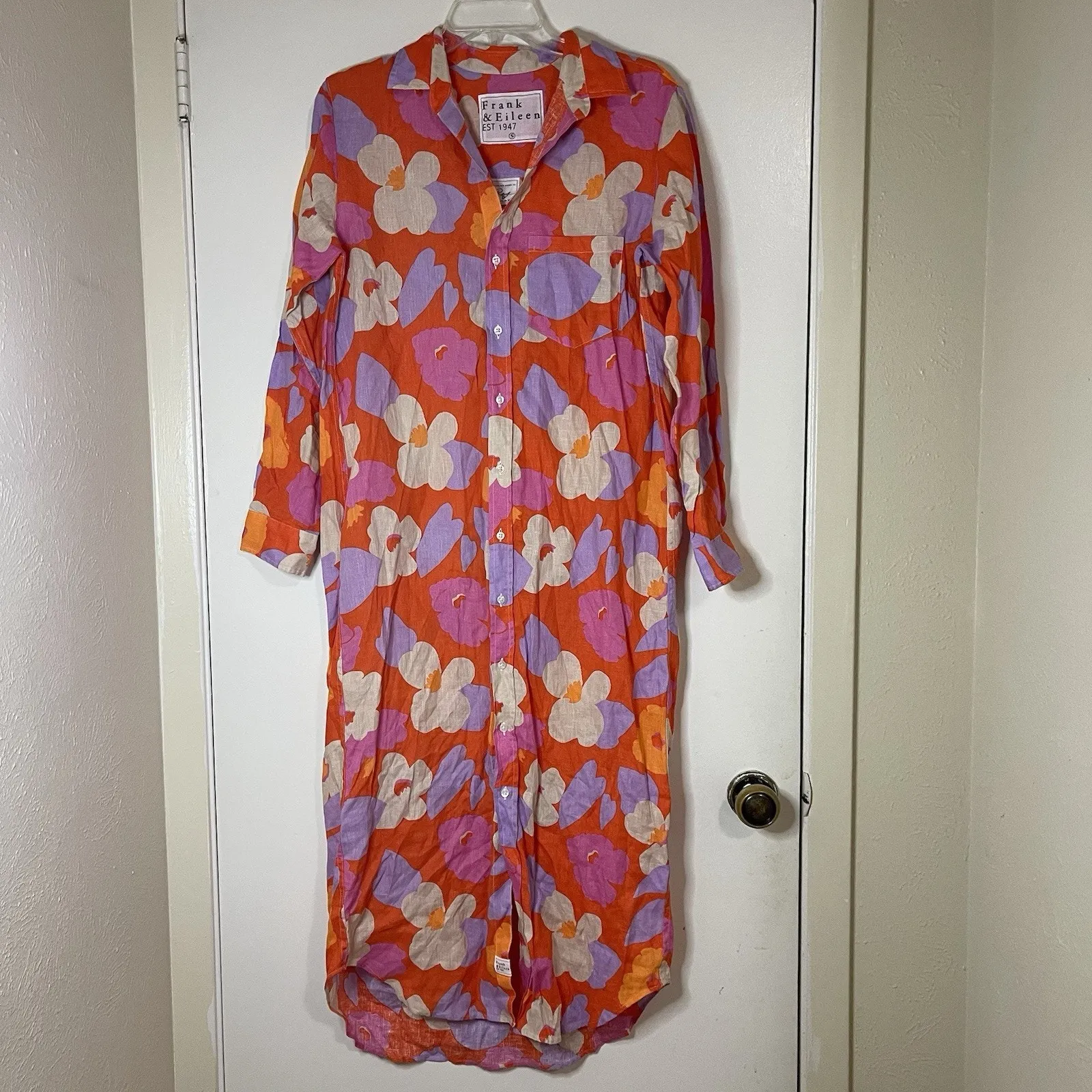 Frank & Eileen RORY MAXI SHIRTDRESS IN ORANGE AND PINK FLORAL Linen Small - Image 2