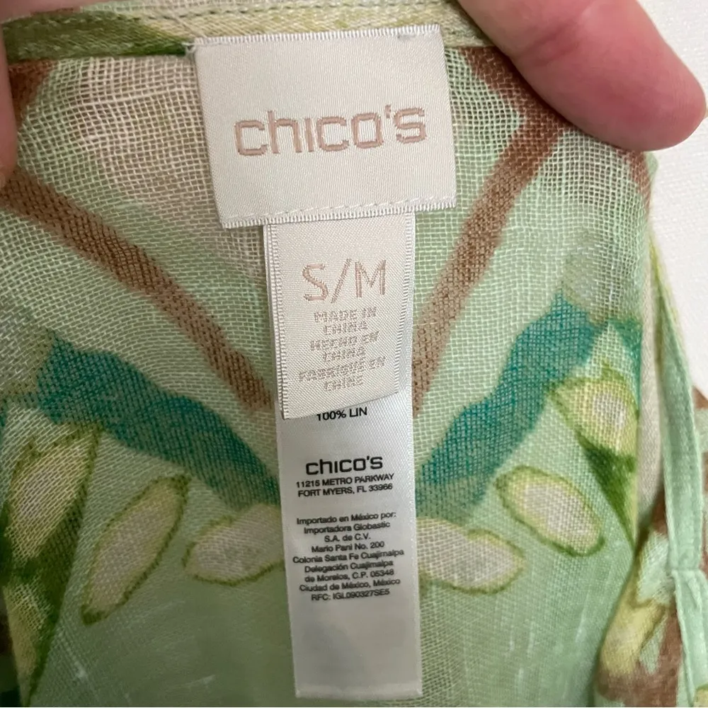 Chicos Poncho 100% Linen Aztec Western Geometric Art To Wear Lightweight Green - Image 10