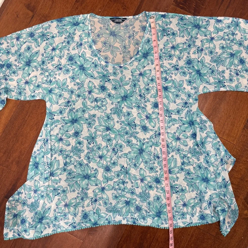 Lands End Blue Tropical Hibiscus Floral Print Chiffon Swimsuit Coverup Size M - Image 8