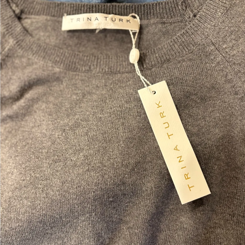 Trina Turk cotton cape sleeve sweater gray M L new with tags - Image 6