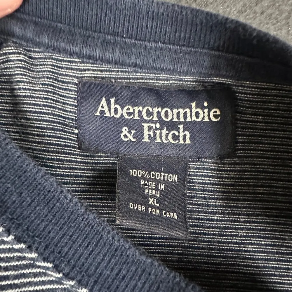 Vtg Abercrombie Fitch Womens XL Navy Blue Striped Pullover Short Sleeve T-shirt - Image 4