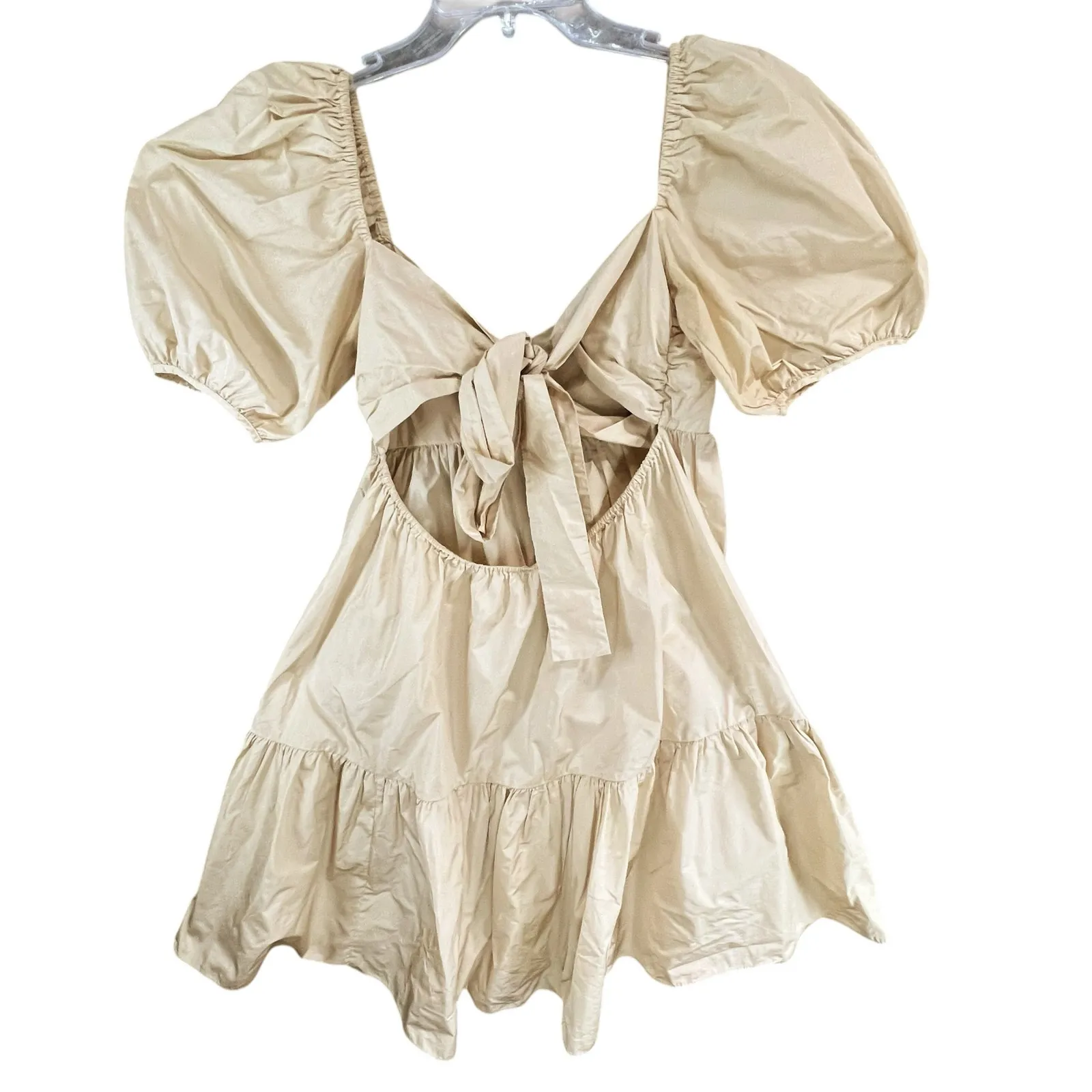 Aritzia Wilfred Opera Dress Womens M Tan Cream Taffeta Tie Bow Babydoll Romantic Size M - Image 6