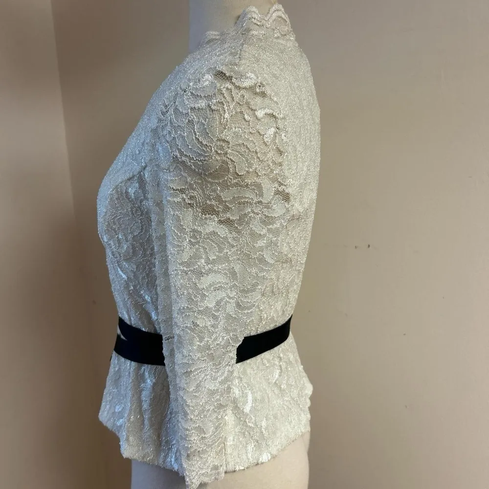 Alex Evenings Women’s Lace Satin Belted 3/4 Sleeve Blouse in Beige size MP - Image 5