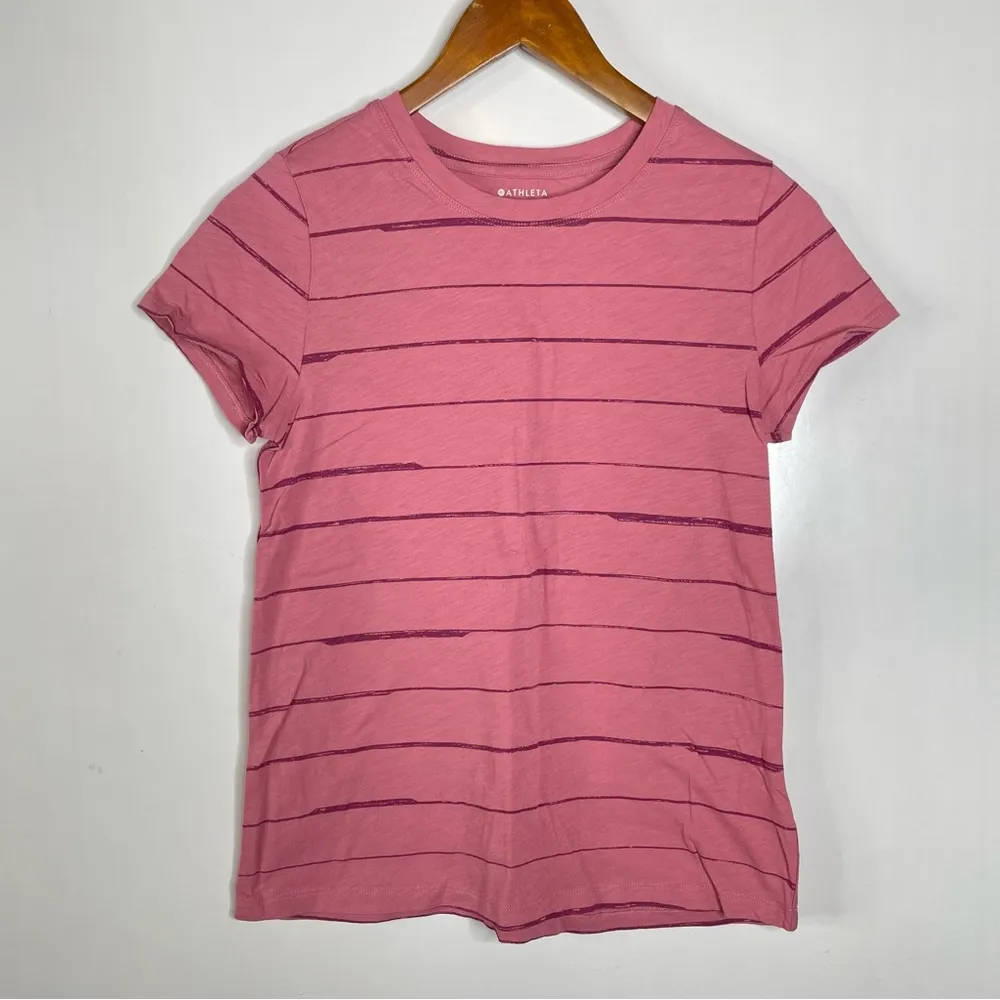 Athleta Daily Stripe Tee Pink Small - Image 2