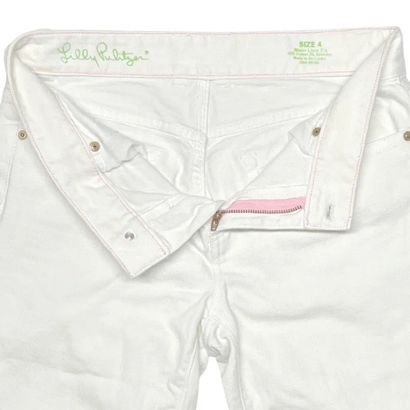 Lilly Pulitzer White Denim Jeans Main Line Fit Size 4 Stretch EUC - Image 5