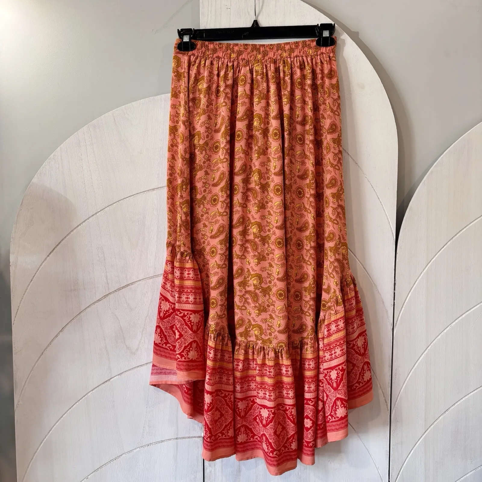 Rusttydustty Boho Asymmetrical Skirt Paisley Floral Ruffle Hem Viscose Medium - Image 6