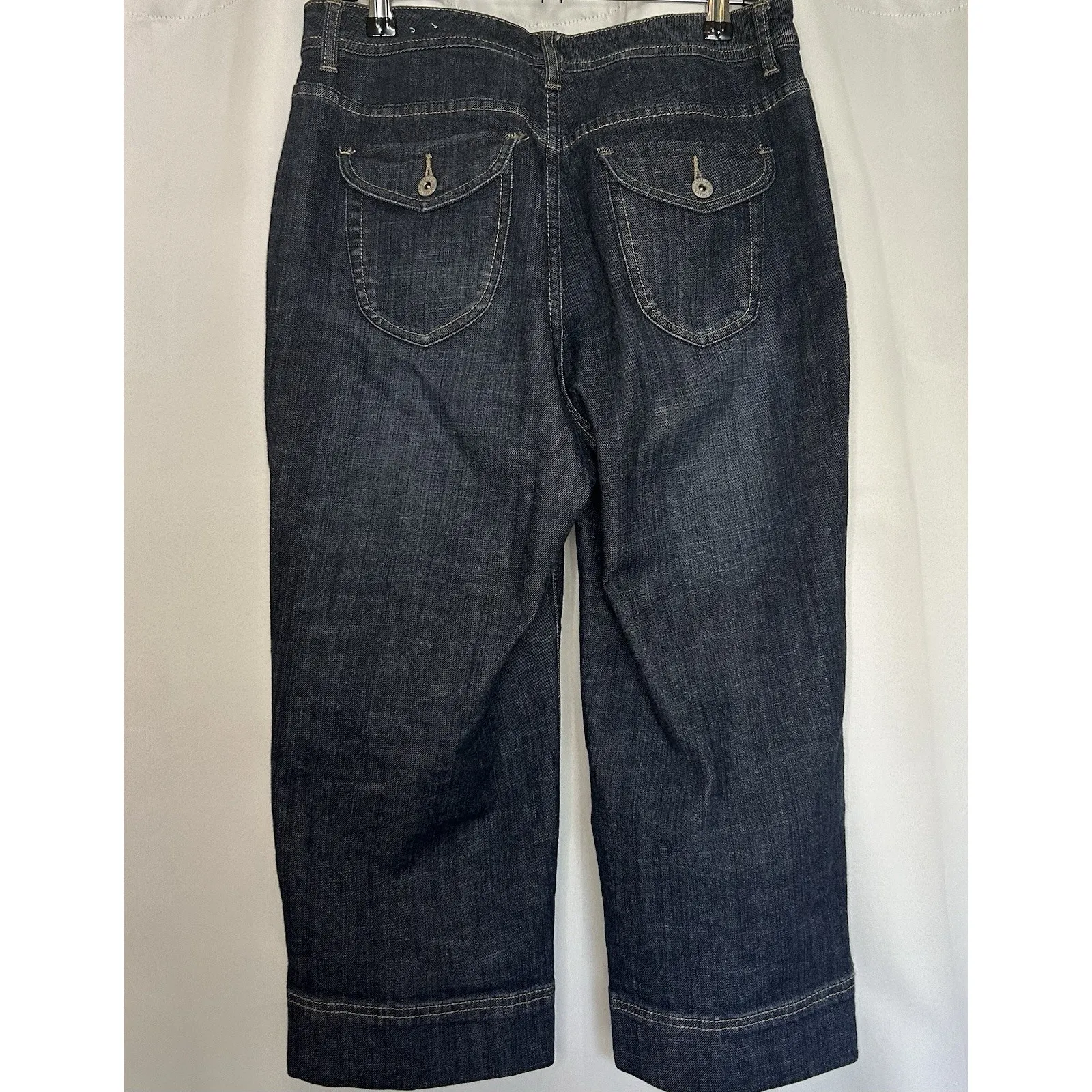 Chicos Platinum Cropped Capri Jeans Womens 0.5 US 6 Dark Blue‎ Wide Leg Stretch - Image 6