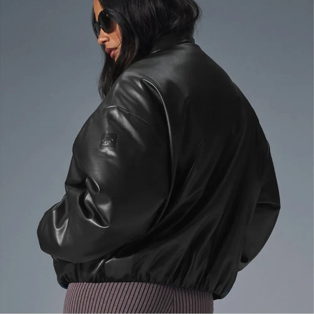 ALO Yoga faux leather Black Bomber Jacket NWOT - Image 2