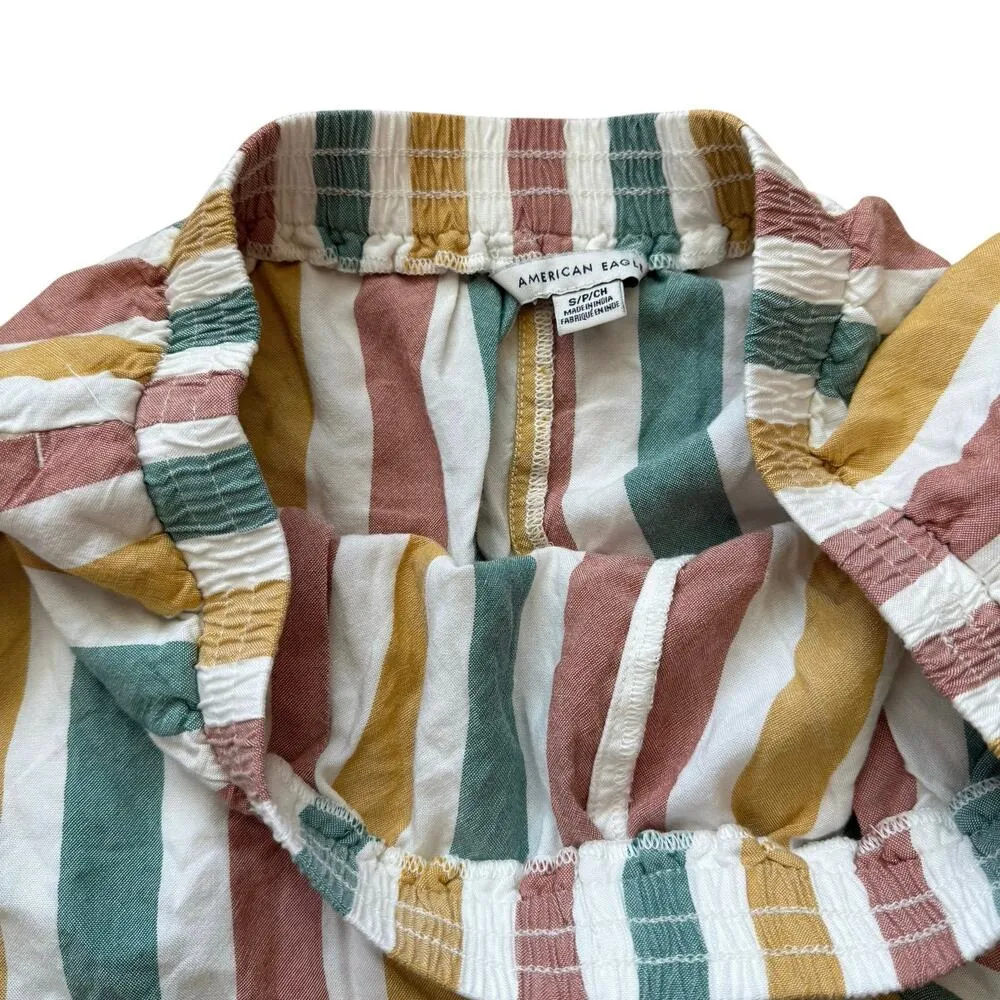 American Eagle Shorts Pull on Elastic Waist Stripe Ruffled 100% Viscose Small - Image 4