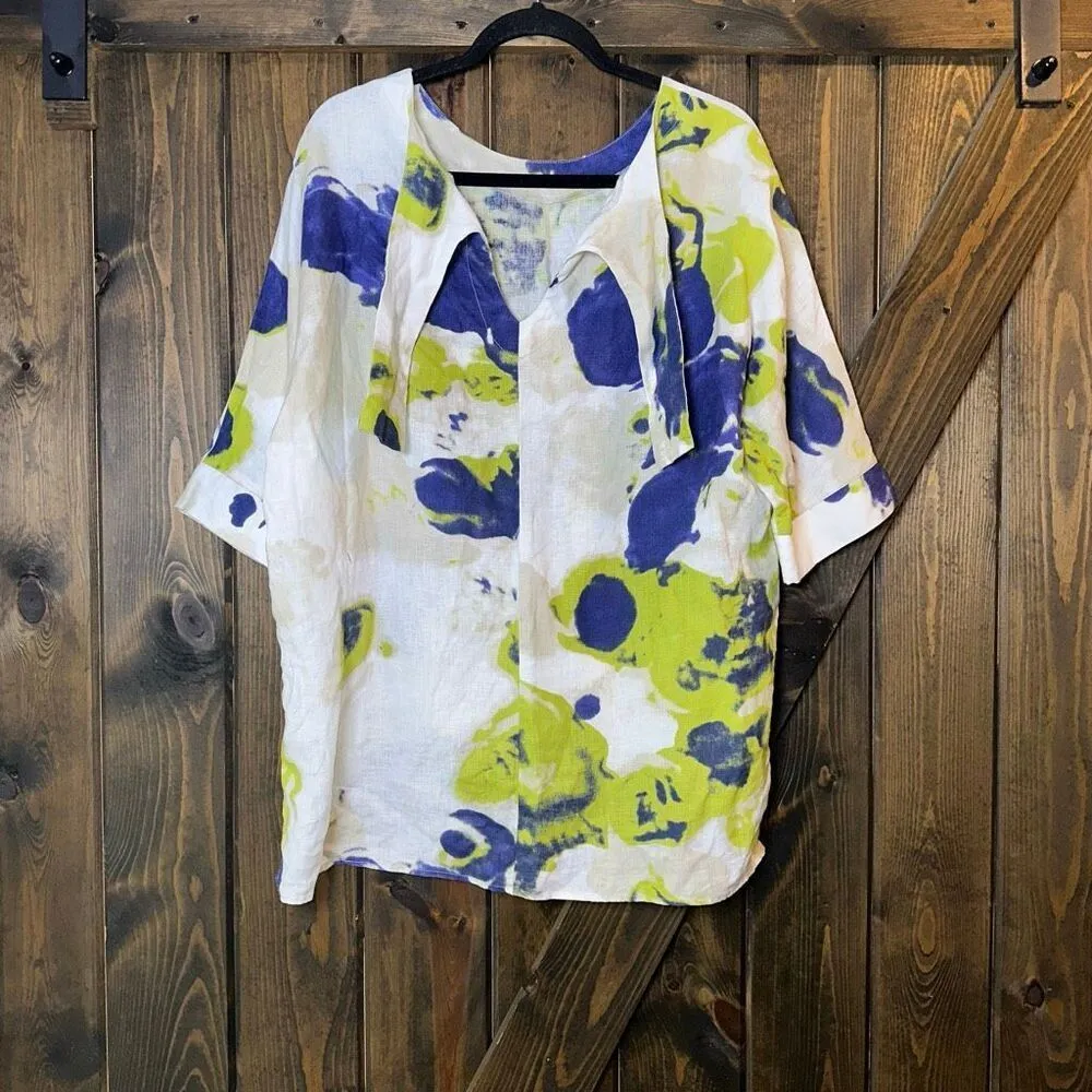 IC by Connie K Linen Printed Blouse White Size M - Image 2