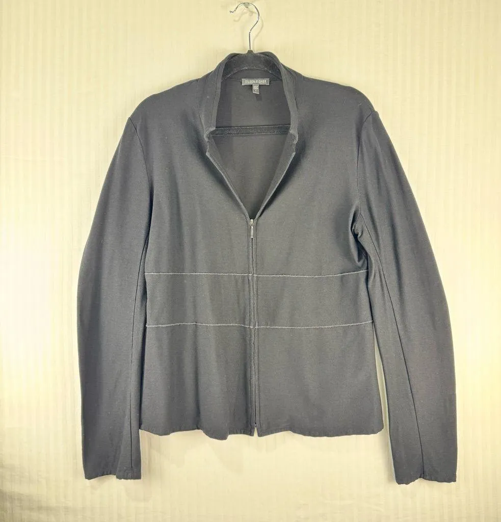 Eileen Fisher Black Viscose Nylon Knit Blazer Jacket Cardigan Women's Size Small - Image 5