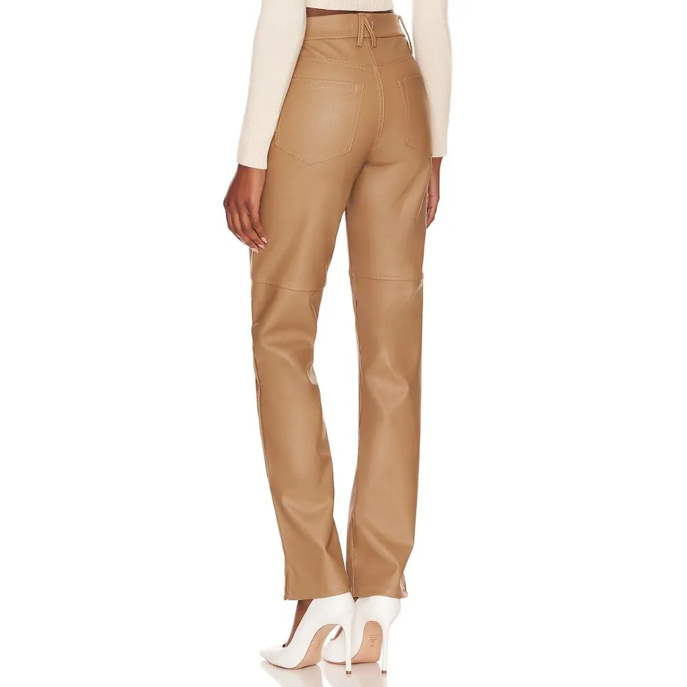 Good American Better Than Leather Good Boy Brown Faux Straight Leg Pants Size 12 - Image 12