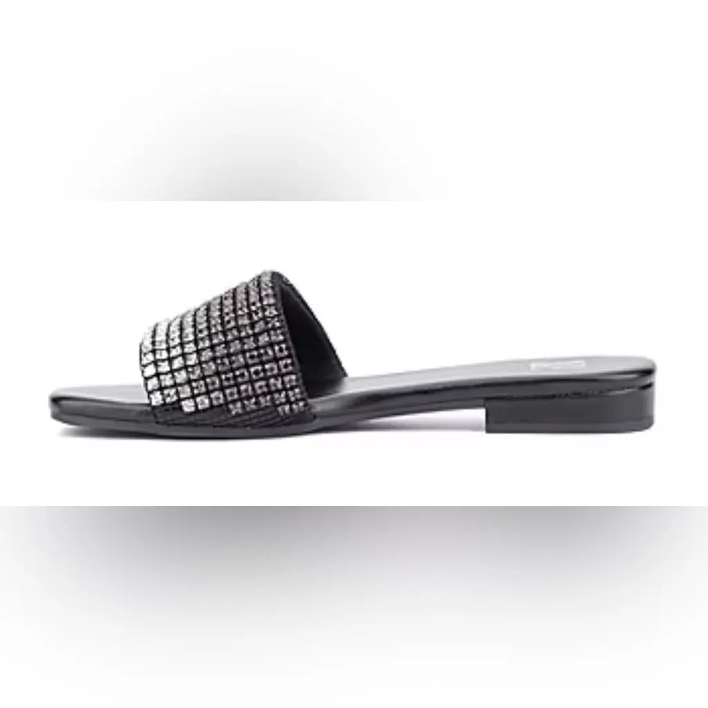 NEW New York & Company Rhinestone Gracie Flat Sandals Slides 6.5 Black - Image 5