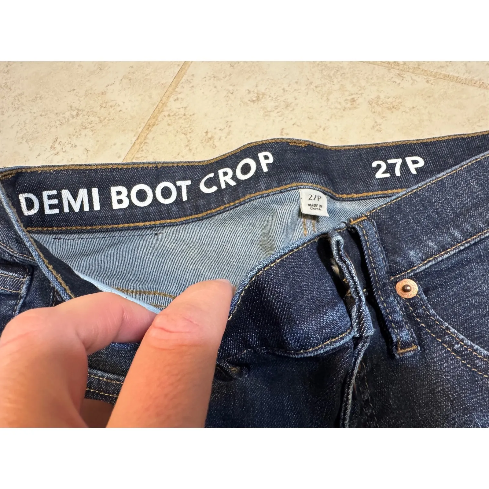 J Crew Demi Boot Crop Jeans Dark Wash Button Fly Raw Hem Women Size 27P - Image 3