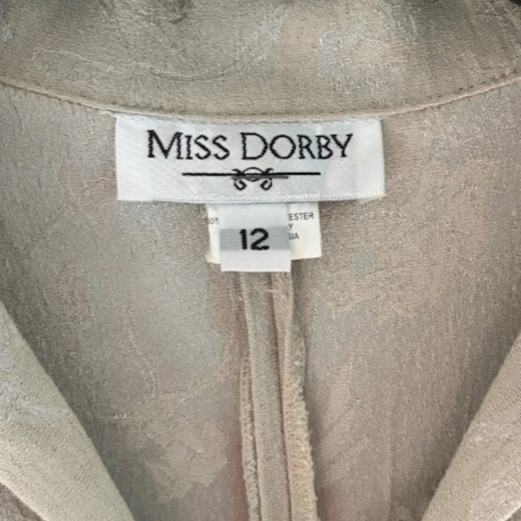 Miss Dorby Blazer Womens Size 12 Beige Silver Button Front Career Blouse Collar - Image 5