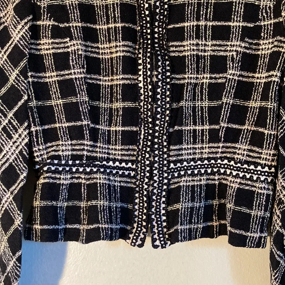 St. John Tweed Knit Women Zipper Blazer Size 10 Black Lime Green Tan & White - Image 3