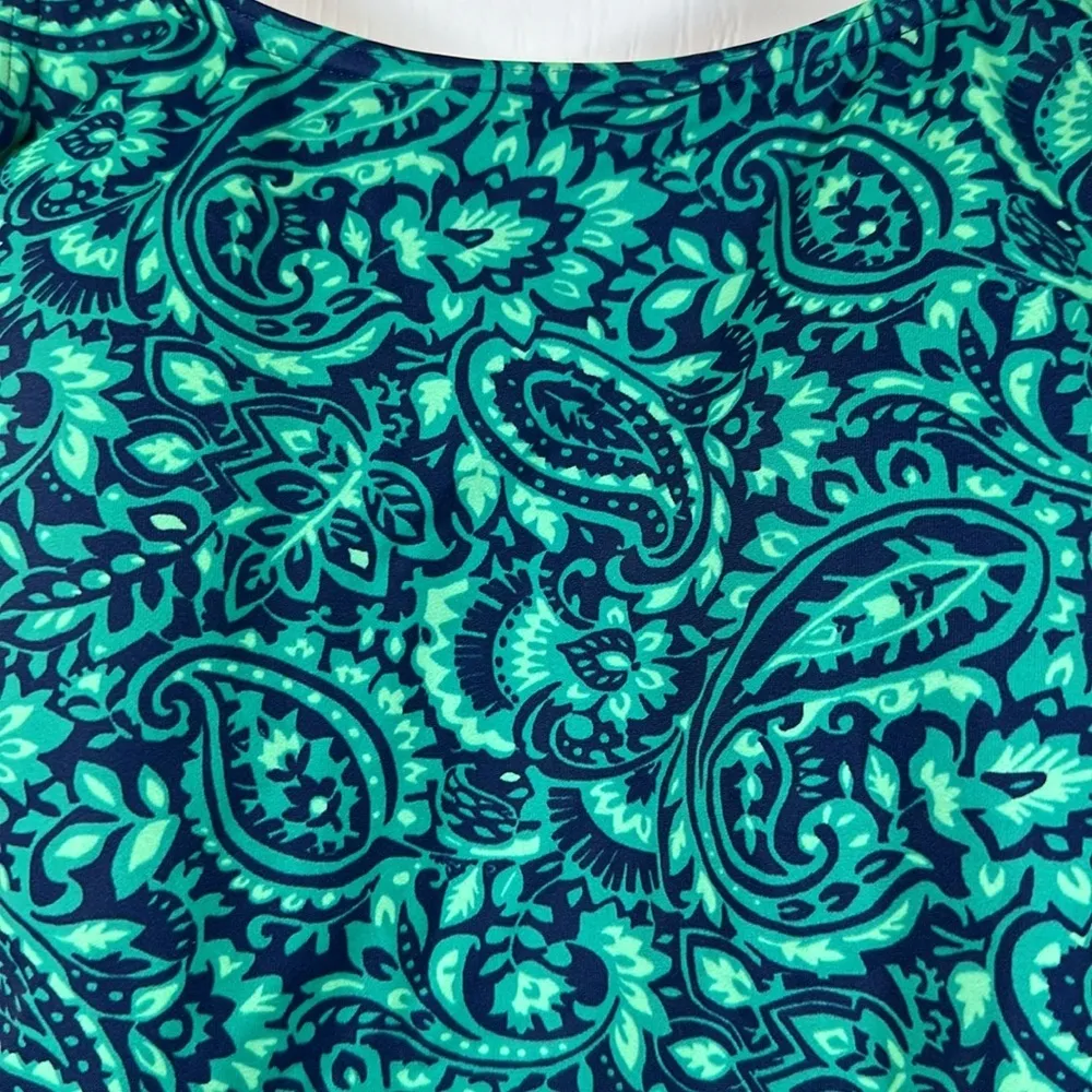 Lands'End Navy Blue Green Paisley Scoop Back Swimsuit Size 8L EUC #1169-PHX - Image 5