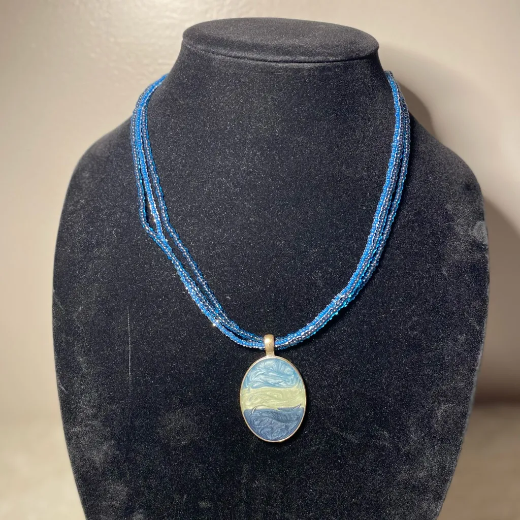 Kenneth Cole Blue Gradient Glass Beaded Necklace 16in - Image 2