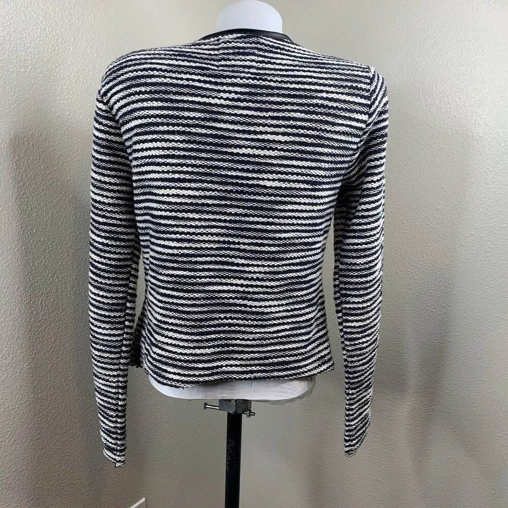 Avec Les Filles Sweater Moto Tweed Faux Leather Trim Asymmetrical Zip Sz M Top - Image 6