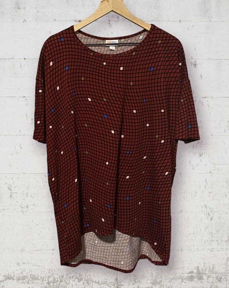 LULAROE | Irma Multicolor Geometric Red Half Sleeve Tunic Top Shirt Size S - Image 2