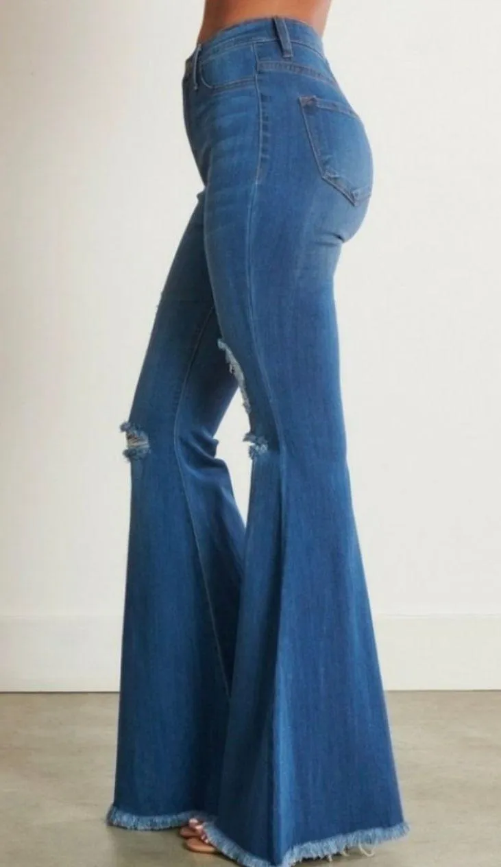 High Waisted Flare Pants Blue Size 28 - Image 4